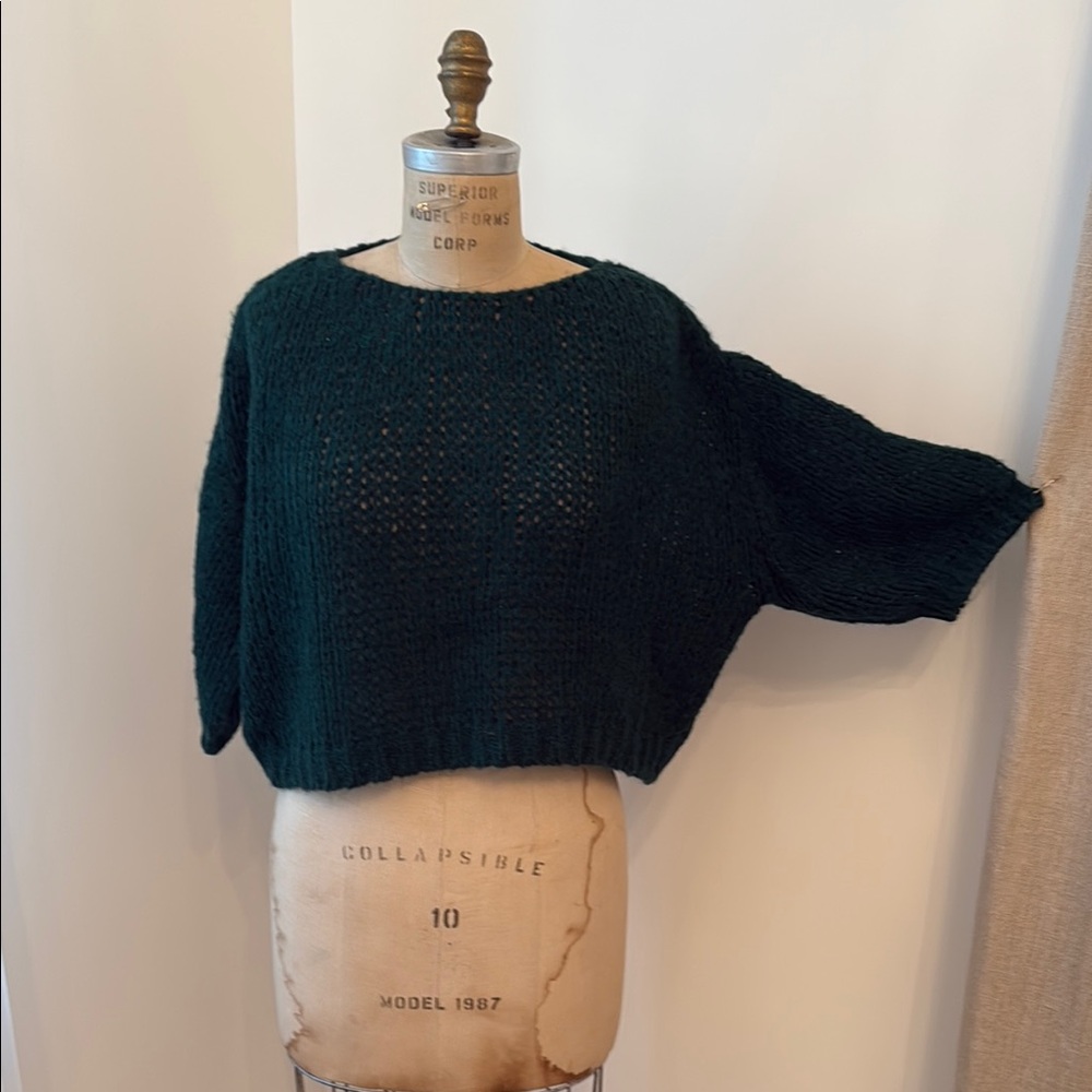 Dark Green 3/4 Sleeve Cropped Sweater